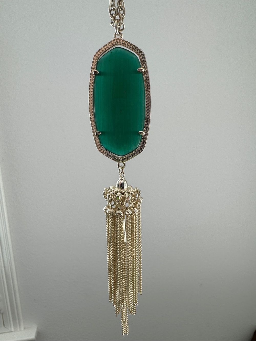 Kendra Scott Rayne, Green Statement Pendant Necklace with Silver Tassel